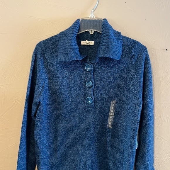 NWT St. Johns Bay shawl collar sweater 3 button V-neck closure size M blue - Picture 2 of 14